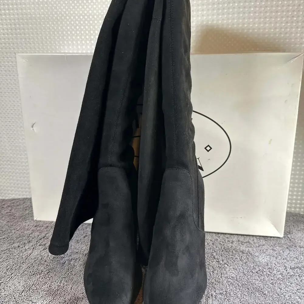 Steve Madden Dominique Black Micro Suede Thigh High Pointed Toe Stiletto Boots